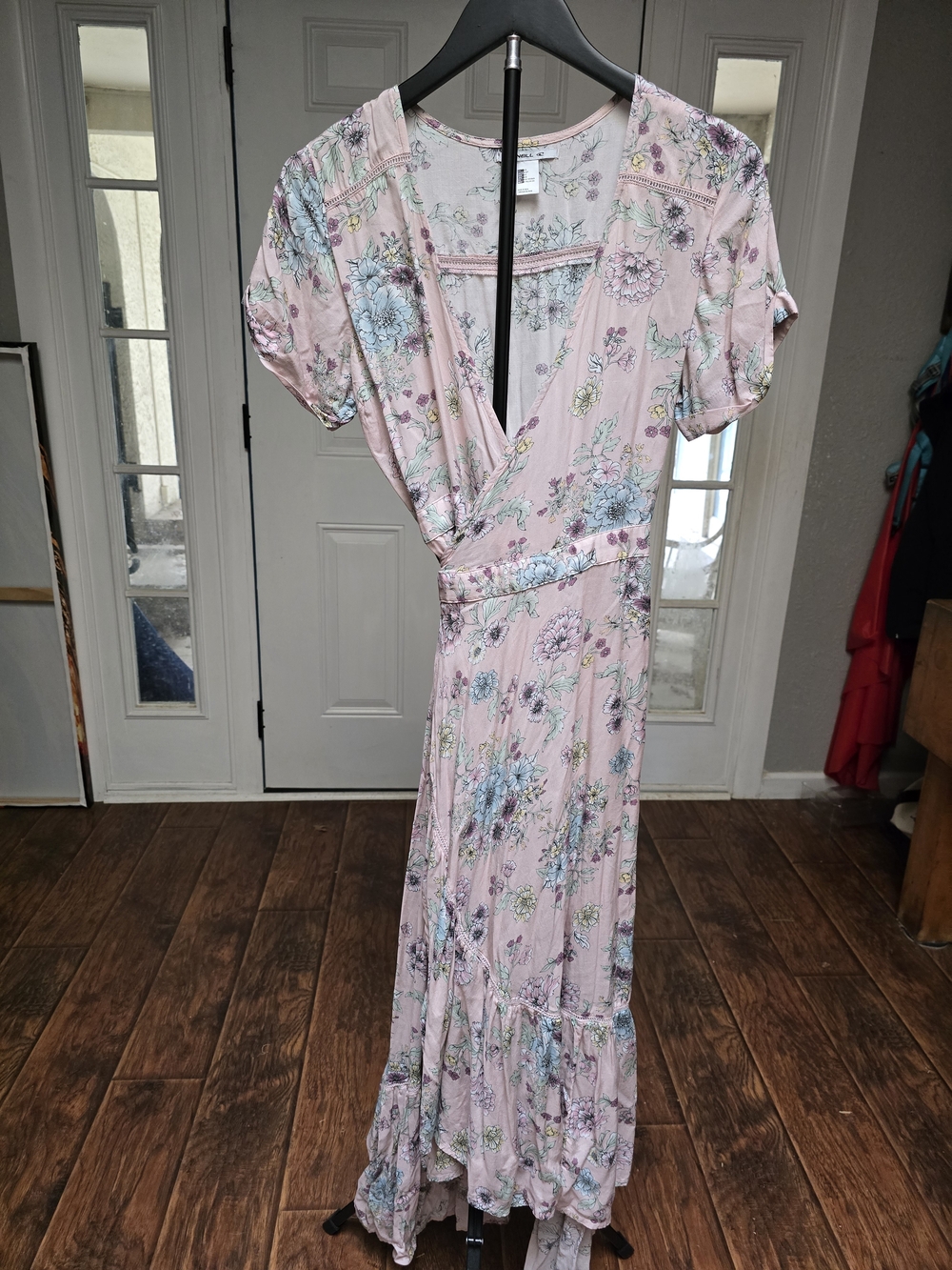 O'neill Pink Floral Wrap Maxi Dress